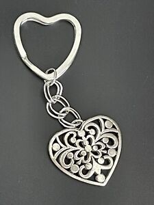 Antique Silver Etched Filigree Heart Key Chain. Great Gift. Love