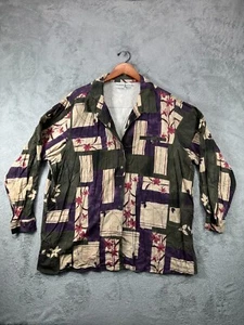 Damen Tops Shirts Plus 3X Seide Liz Baker Grün Blumen Knopfleiste Langarm Vintage - Bild 1 von 9