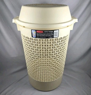 "Cesta de ropa de lavandería Rubbermaid de colección con tapa cesta almendra 27"" rara" Foto 1 de 4