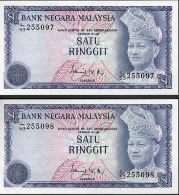 MALASIA 1967-72 $1 SATU RINGGIT PAR DE BILLETES SIN CIRCULAR Foto 1 de 2
