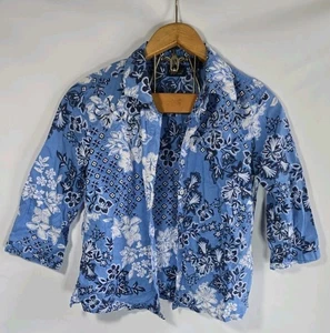 Gloria Vanderbilt Casuals Blue With Pattern 3/4 Sleeve Button Down Shirt Size PM - Picture 1 of 5