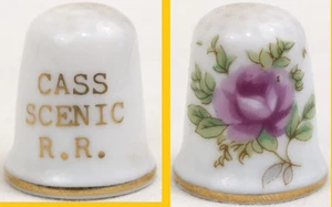 Cass Scenic RR Thimble Railroad Souvenir Vtg Metro Japan Porcelain Painted Roses - Picture 1 of 15