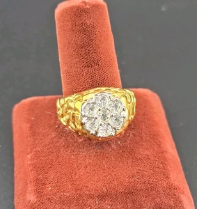 Vtg Sz 11 Ring Nugget Design Cubic Zirconia Chunky Statement Unisex Jewelry St#2 - Picture 1 of 8