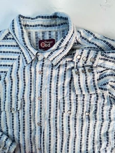 Camisa de franela roja vintage para hombre talla XL perla occidental a presión azul rayas blancas - Imagen 1 de 16