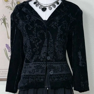 Chaqueta De Colección Terciopelo Negro Floral Paisley Abotonada Años 90 Goth Whimsigoth 12 L - Imagen 1 de 6