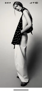 ZARA NEW WOMAN POLKA DOT HALTER TOP/MINI DRESS ECRU BLACK XS. CURRENT SEASON - Picture 1 of 5