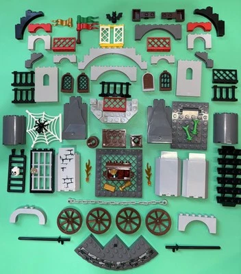 LEGO Castle Lot Gray Black Parts Pieces Turret Wall Window Flags Skull MOC 3 - Image 1 of 4