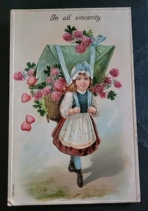 Vintage Embossed Valentine’s Day Greeting Post Card Girl Hearts IN ALL SINCERITY - Picture 1 of 7