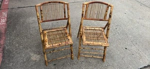 Vintage Bamboo Rattan Folding Chairs - Picture 1 of 4