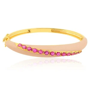 Ruby Gemstone Pink Enamel Bangle Bracelet 18k Yellow Gold July Birthstone 2.51Ct - Picture 1 of 9