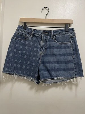 Pantalones Cortos Denim Old Navy Secret Ajustados Azul Bolsillos Estrellas Rayas Dobladillo Crudo Talla 6 Foto 1 de 4