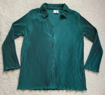 Blusa Joie satinada plisada con botones para mujer XL cuello esmeralda pijamacore lujo Foto 1 de 4