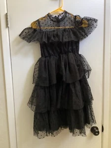 Girls NWOT "Mebius" blk mesh w/dot short sleeve fancy dress. Size 12Years. - Picture 1 of 2