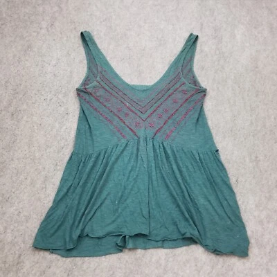 Ecote Shirt Womens Medium Green Red Tunic Tank Top Beaded Casual V-Neck Ladies * - Image 1 of 4