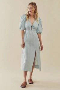 Free People Slow Pace Midi Dress - Pale Blue Puff Sleeve Vintage Inspired BNWOT - Picture 1 of 14