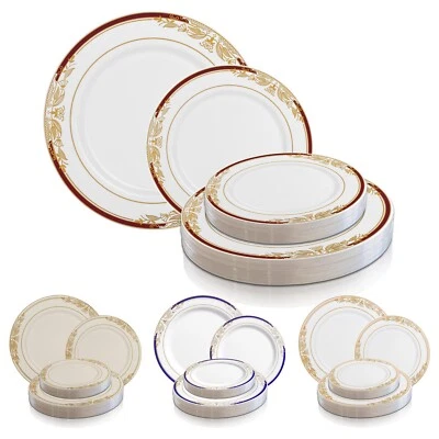 Disposable Plastic Plates Dinner Party Wedding Salad Round Harmony Design 120pcs - Image 1 of 2