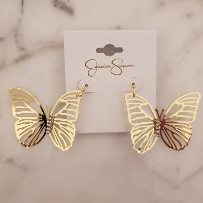 Pendientes de mariposa Jessica Simpson colgantes/gotas tono dorado y estrás Foto 1 de 4