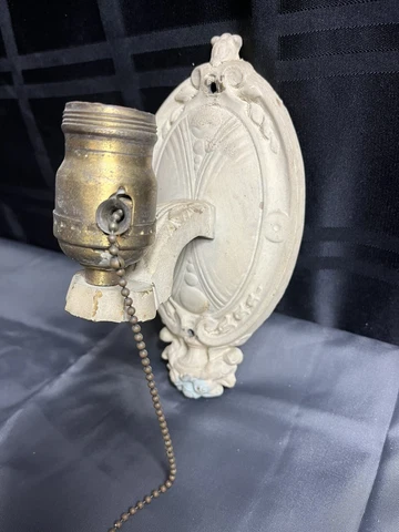 Antique Vintage Cast Brass Wall Sconce Light Lamp Art Deco Retro Herst Socket Cover