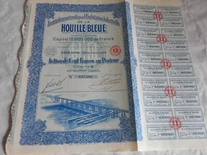 Certificado de acciones vintage Stock Bonds acción Houille Bleue 1927 - Imagen 1 de 2