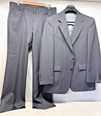 WARREN SEWELL Men's 2 pc Suit Western Gray PinStripe 44 L / 38x32 - Image 1 of 4