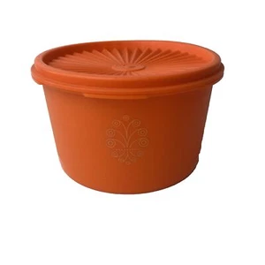 Vtg Tupperware Orange Canister Servalier 1298-26 Lid Round Food Storage Retro - Picture 1 of 11