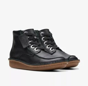 CLARKS LADIES * FUNNY CEDAR * BLACK LEATHER LACE UP/ ZIP ANKLE BOOTS UK 5 D - Picture 1 of 6
