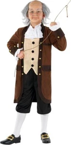 Kids Benjamin Ben Franklin Costume Boys Colonial Presidents Day Outfit S - XL - Picture 1 of 6