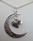 SILVER NECKLACE NEW MOON Family Love Heart Gem Charm Pendant Birthday Gift + Bag