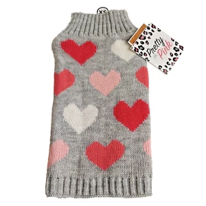 Simply Wag Dog Pet Shirt Clothing Size XS Sweater Hearts Pretty In Pink Gray 12" - Picture 1 of 5