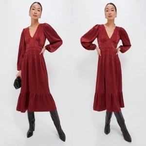 Moon River NEW Wine Red V Neck Long Sleeve Satin Formal Maxi Dress Size M - Picture 1 of 10