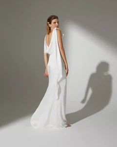 $2030 MAX MARA Bridal Germana Drape Dress with Detachable Shoulder Bow - 42 IT - Picture 1 of 21
