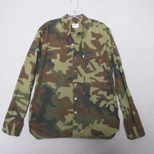 Levis Shirt Men Large Green Camouflage Button Up Supima Cotton Streetwear Grunge - Picture 1 of 10