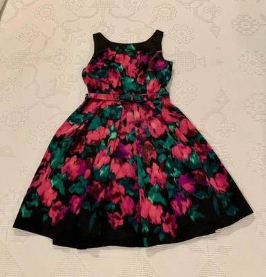 Eliza J Floral Watercolor Belted Sleeveless Fit & Flare Cocktail Dress Size 8 - Image 1 of 4