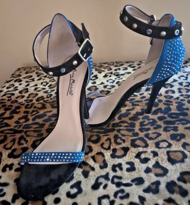 Anne Michelle Turquois Black Strappy Stilleto Heels Studds Sz 8  4" Heel Beauty - Image 1 of 4