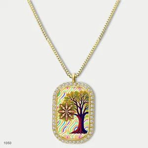 Gorgeous Tree Of Life Pendant Necklace Chain Printed Dog Tag Chain Gift Design R - Picture 1 of 4