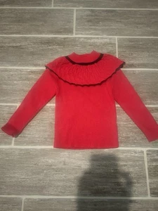 DOE A DEAR RED SWEATTER LONG COLLAR KIDS GIRLS - Picture 1 of 2