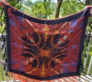 Vintage 40's /50's GARDEN Of LOVE Taj Mahal Garden Silk Embroidered Piano Shawl  - Picture 1 of 16