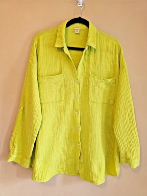 Vestido Camisa Magaschoni Algodón Orgánico Gasa Abotonada Mujer’s Talla Mediana Foto 1 de 3