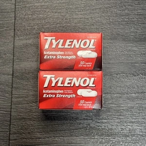 Tylenol Extra Strength 500mg Acetaminophen 50 Caplets Lot 2 Boxes New Exp 2/27 - Picture 1 of 2
