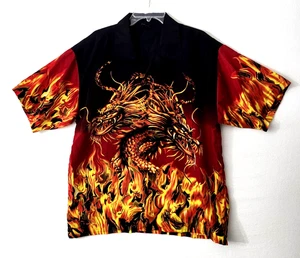 KNU Gear XL Mens Shirt Vintage Two Headed Dragon Short Sleeve Button Up   - Picture 1 of 6