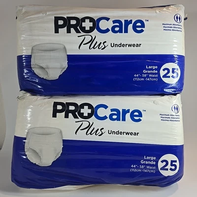50pcs ProCare Plus Adult Underwear Diaper Size Large 44" - 58" Waist 2 pack X 25 - Image 1 of 4