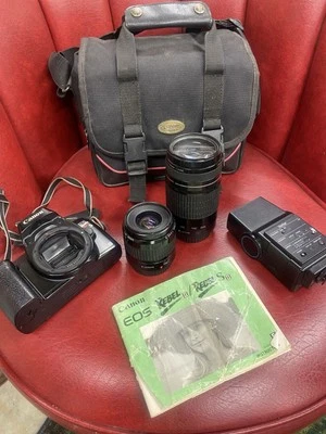 Paquete de lentes Canon EOS Rebel S II 35 mm con flash Vivitar manual original sin probar Foto 1 de 4