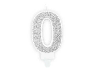 CANDELA numero 0 Argento GLITTER per torta - candelina in cera numerale per dolc - Immagine 1 di 2