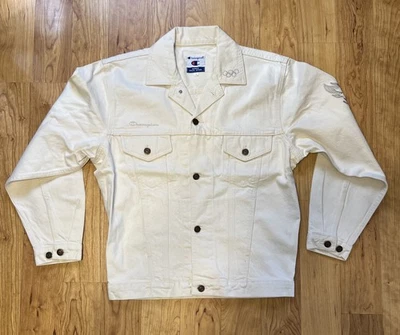 Jaqueta jeans branca vintage equipe olímpica dos EUA campeã masculina 1996 Atlanta tamanho P - Imagem 1 de 4