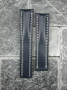 20 mm Correa de cuero becerro Azul Banda de Reloj de Despliegue para BREITLING Blanco 20 - Imagen 1 de 4