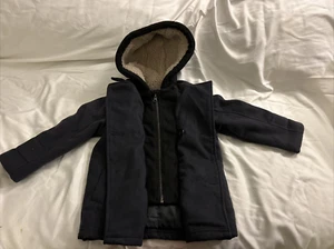 London Fog Kids Pea Coat Black With Sherpa Hood Size 4 Pre-owned - Picture 1 of 13