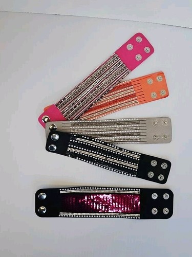 VALENTINO 5pz Bracciale Strass Bracciale Paillettes Snap Elegante Bling Retro Statement Grosso