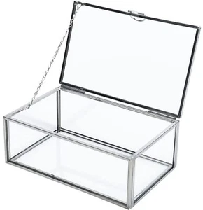 Silver Vintage Glass Lidded Box Decorative Jewelry Keepsake Display Organizer... - Picture 1 of 9