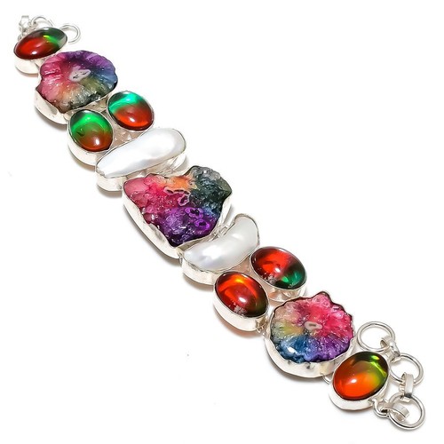 VALENTINO Bracciale Gioielli Artigianali Quarzo Solare Arcobaleno Pietra Preziosa Tormalina 7 8" PB 291