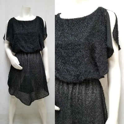 Vintage 1970s MARA J JRS OF CALIFORNIA Sheer Black Sparkle DRESS - Size S - Image 1 of 4